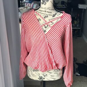 Red White Stripe Sexy Top Blouse XL